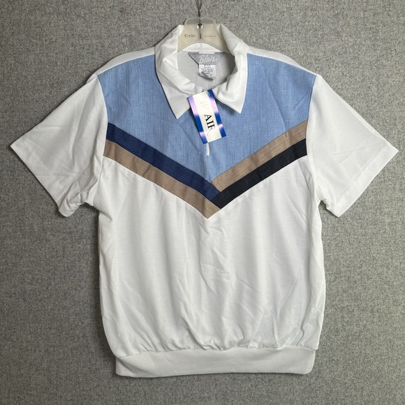 Blair Tops - NWT Vintage Blair Womens Top Blouse Large Collared Short Sleeve Blue White